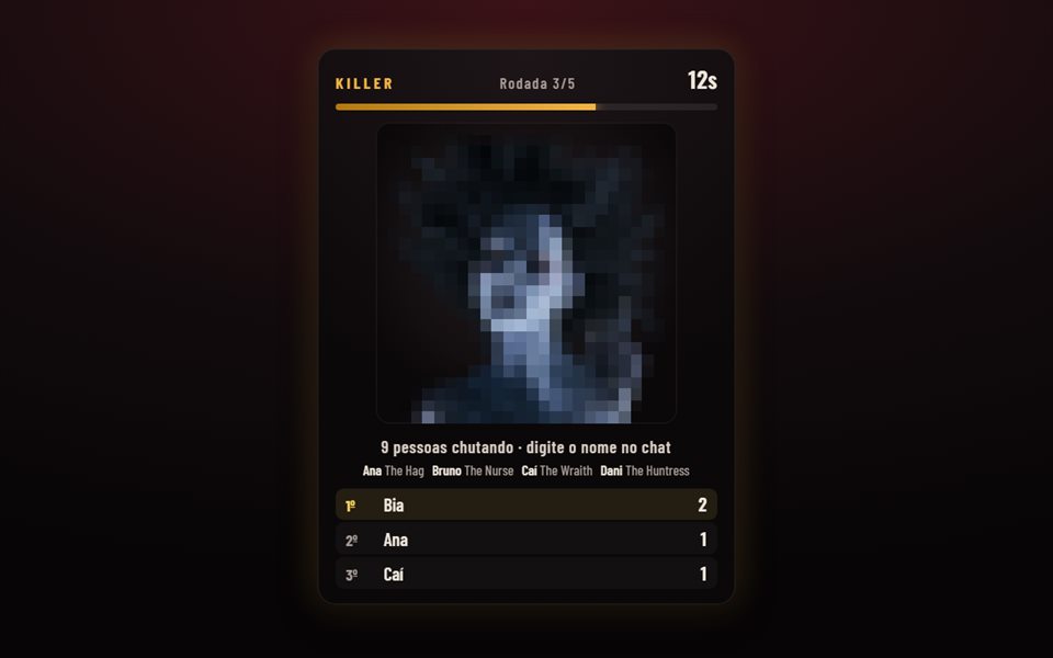 Tela do Chat vs Névoa: imagem de um killer ainda embaçada e o placar